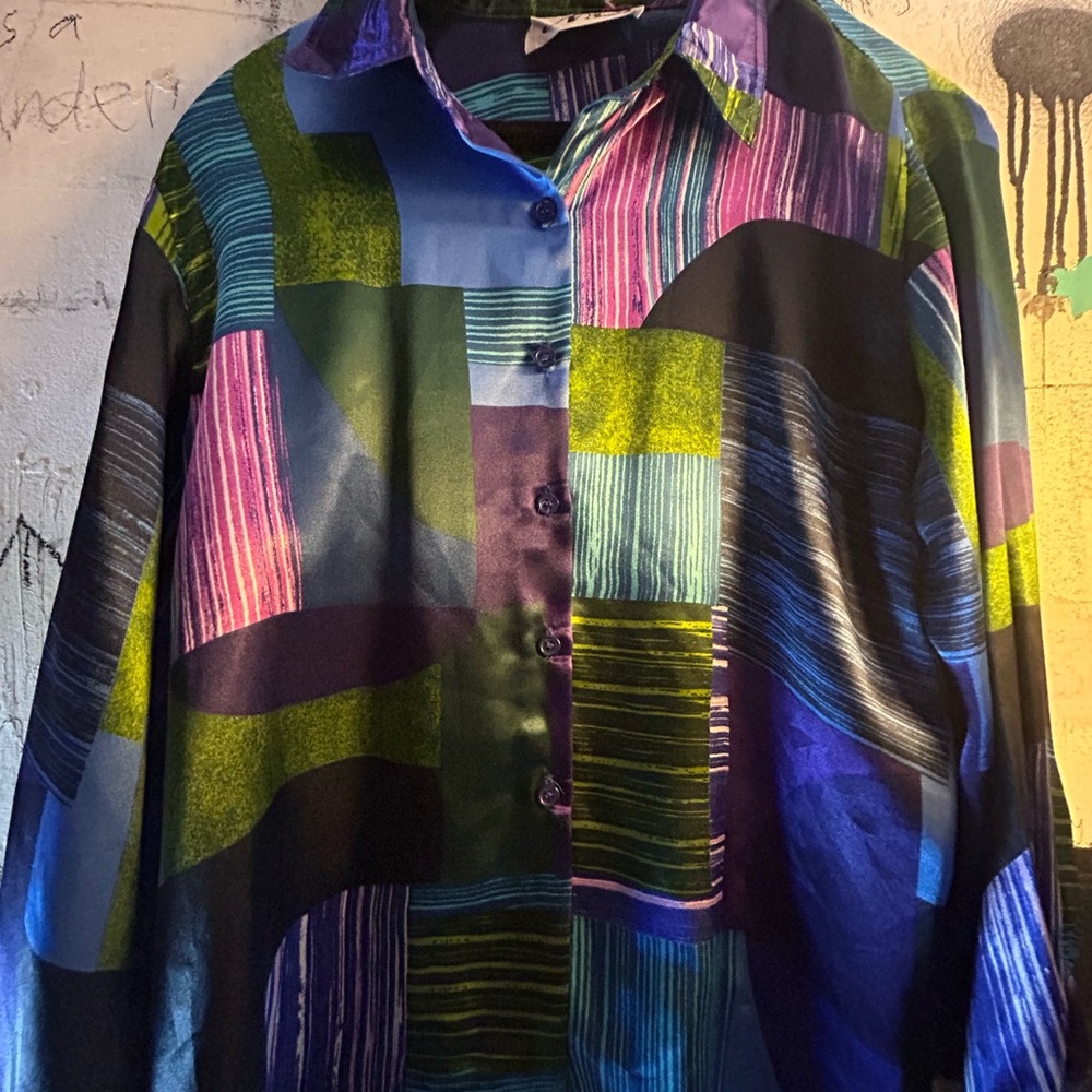 Colorful Patchwork Button-Up Shirt